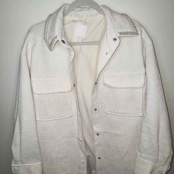 H&M Jackets & Blazers - H&M Women Cream Jacket with Pearl Details